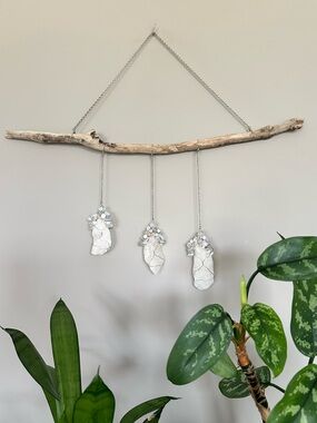 Snow Quartz Crystal and Driftwood Wall Hanging